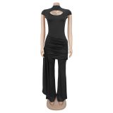 Women Cutout Pleated Wide Leg Sexy Jumpsuit