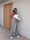 Women Washed Wide Leg Denim Pant