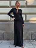 Women Autumn Solid Mock Neck Long Sleeve Pleated Bodycon Dress