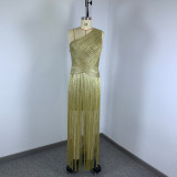 Women Sexy Bandage Tassel Off Shoulder Strap Formal Party Dress
