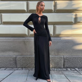 Women Autumn Solid Mock Neck Long Sleeve Pleated Bodycon Dress