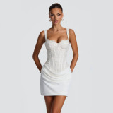 Women Formal Party Lace Corset Lace-Up Pleated Bodycon Dress