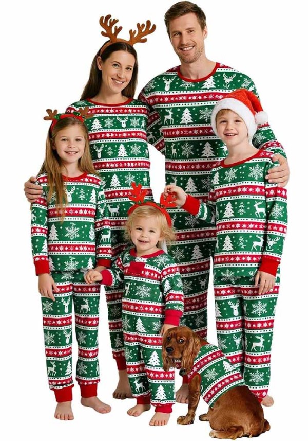 Christmas Family Matching Cartoon Snowflake and Reindeer Print Pajama Set