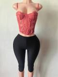 Women Sexy Boned Corset Tank Top and Capri Pant Two Piece Set