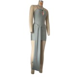Women Cutout Halter Neck Sexy Sash Bodycon Dress