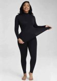 Women’s High Stretch Long Sleeve High Neck Basic Top and Matching Pants Set