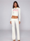 Women’s Fashion Casual Low Rise Letter Print Slim Fit Sports Pants Set