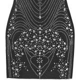 Women V Neck Plunging Halter Neck Strap Bodycon Beaded Backless Mini Dress