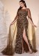 Plus Size Women Mesh Cape Beaded Slit Formal Party Evening Dress