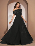 Women Solid Chiffon Beaded Patchwork Dress