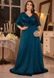 Women’s Plus Size Chic V Neck Pleated Sequin Maxi Dress for Formal Party