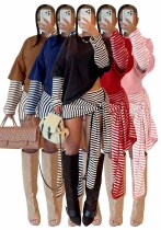 Women’s Two Piece Striped Lace Up Shorts Set with Faux Two Piece Long Sleeve Patchwork Top Women’s Two Piece Striped Lace Up Shorts Set with Faux Two Piece Long Sleeve Patchwork Top