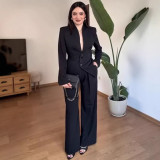 Women Autumn Stand Collar Blazer And Pant Two Piece Set