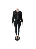 Women’s Cropped Zip Up Hooded Jacket and High Waist Tight Fitting Leggings Set