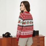 Women Casual Knitting Autumn Winter Red Elk Christmas Sweater