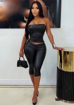 Women Strapless Sexy Stretchy Top and Pant Two Piece Set