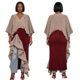 Women’s Printed Maxi Dress with Pleated Ruffle Details and Lantern Sleeves