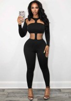 Women Sexy Solid Cutout Long Sleeve Jumpsuit Women Sexy Solid Cutout Long Sleeve Jumpsuit
