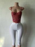 Women Sexy Boned Corset Tank Top and Capri Pant Two Piece Set