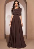 Women Solid Chiffon Beaded Patchwork Dress