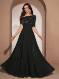 Women Solid Chiffon Beaded Patchwork Dress