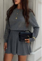 Women Autumn Winter Knitting Round Neck Top and Skirt Two Piece Set Women Autumn Winter Knitting Round Neck Top and Skirt Two Piece Set