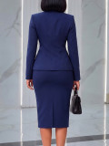 Women Long Sleeve Blazer and Bodycon Midi Skirt Two Piece Set