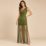 Women Sexy Bandage Tassel Off Shoulder Strap Formal Party Dress