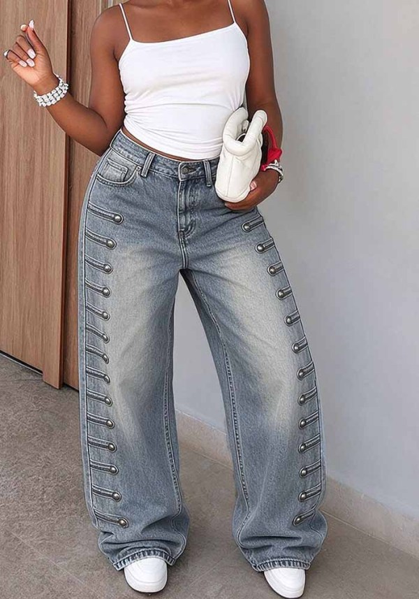 Women Washed Wide Leg Denim Pant
