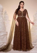 Plus Size Women V-Neck Cape Flutter Sleeve Beaded Lace Wedding Formal Party Evening Dress