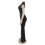 Women Cutout Pleated Wide Leg Sexy Jumpsuit
