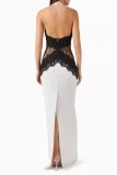 Women Sexy Halter Neck Patchwork Backless Lace Maxi Dress