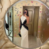 Women Sexy Halter Neck Patchwork Backless Lace Maxi Dress