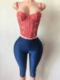 Women Sexy Boned Corset Tank Top and Capri Pant Two Piece Set