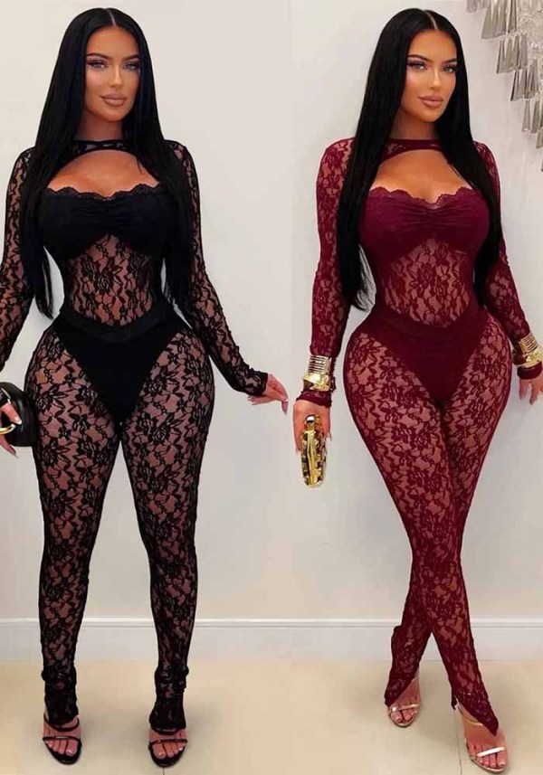 Women Sexy See-Through Lace Jumpsuit