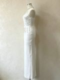 Women Summer French Halter Neck Sleeveless Rhinestone Patchwork Maxi Dress
