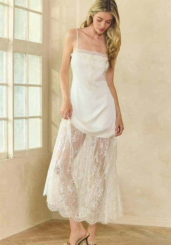 Women Casual Sexy Holidays Strap Patchwork Lace Dress