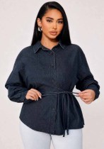 Women’s Summer Washed Denim Tie Front Loose Shirt Women’s Summer Washed Denim Tie Front Loose Shirt