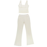 Women Square Neck Basic Tank Top and Solid Long Pant Two Piece Set