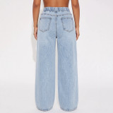 Women’s Mid Rise Drawstring Waist Straight Leg Ripped Pants