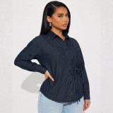 Women’s Summer Washed Denim Tie Front Loose  Shirt