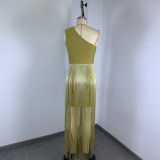 Women Sexy Bandage Tassel Off Shoulder Strap Formal Party Dress