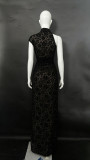 Women Lace Cutout Slit Dress Slash Shoulder Dress