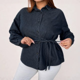 Women’s Summer Washed Denim Tie Front Loose  Shirt