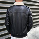 Men Fleece Lined Winter Turndown Collar Pu-Leather Jacket
