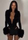 Women Autumn Sexy V Neck Fur Collar Long Sleeve Bodysuit