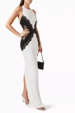 Women Sexy Halter Neck Patchwork Backless Lace Maxi Dress