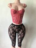 Women Sexy Boned Corset Tank Top and Capri Pant Two Piece Set