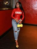 Women’s Streetwear Y2K PU Letter Print Long Sleeve Turtleneck Slim Fit Top