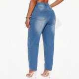Women’s Fall Plus Size High Waist Slim Fit Loose Denim Pants
